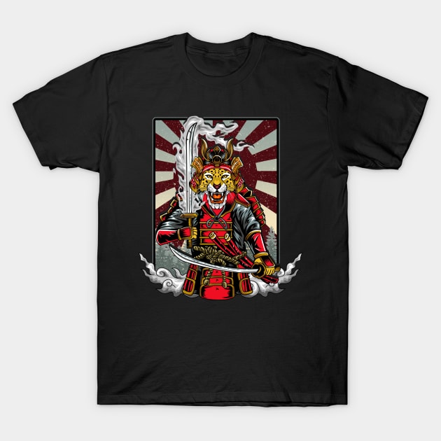 Samurai Cheetah Warrior Japan Japanese T-Shirt by E
